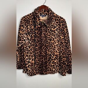 Jones New York Signature Velour Leopard Zip Snap Button Jacket Pockets XL